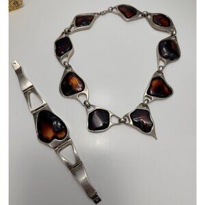 VTG Baltic Amber Sterling Set ~ Pendant, Dangle Earrings Grapevine Bracelet